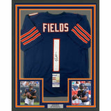 FRAMED Autographed/Signed JUSTIN FIELDS 33x42 Chicago Blue Jersey JSA COA Auto