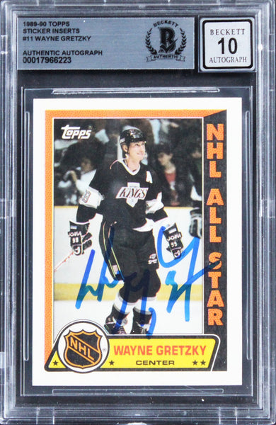 Kings Wayne Gretzky Signed 1989 Topps Sticker Inserts #11 Card Auto 10! BAS Slab
