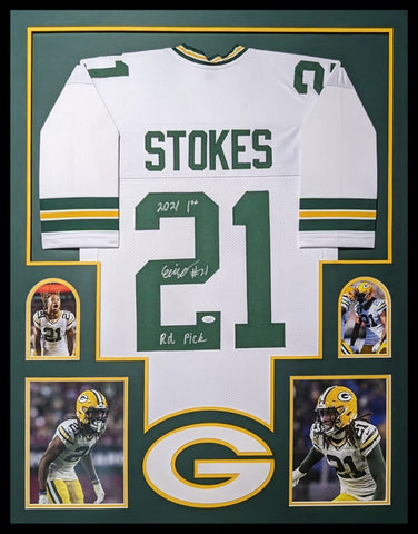 FRAMED GREEN BAY PACKERS ERIC STOKES AUTOGRAPHED SIGNED INSCRIBED JERSEY JSA COA