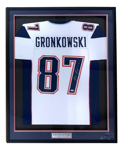 Rob Gronkowski New England Signed Framed White Football Jersey PSA/DNA Hologram