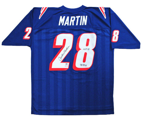 Curtis Martin NE Patriots Signed Blue HOF/ROY Insc Mitchell & Ness Jersey PSA