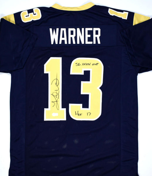 Kurt Warner Autographed Blue Gold Pro Style Jersey w/HOF, SB MVP -Beckett W Holo