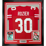 Framed Autographed/Signed Mike Rozier 35x39 Heisman 1983 Red Jersey JSA COA