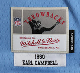 Oilers Earl Campbell "HOF 91" Signed Light Blue M&N Throwback Jersey BAS Witness