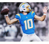 Justin Herbert Signed Los Angeles Chargers Unframed 16x20 NFL Photo -Blue Jersey