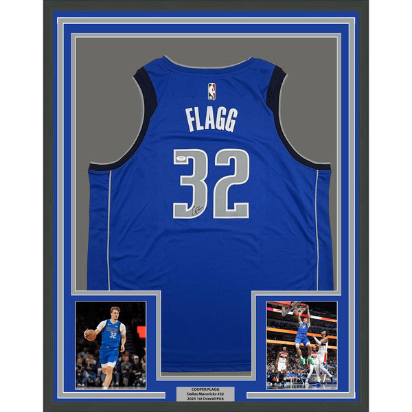 Framed Autographed Cooper Flagg 35x39 Dallas Blue Authentic Jersey PSA COA