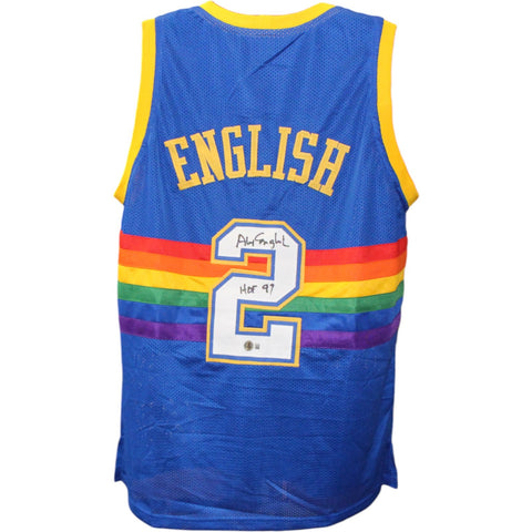 Alex English Autographed Pro Style Blue XL Jersey HOF Beckett Witness 51626