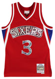 76ers Allen Iverson Signed Red 75th Ann. M&N 1996-97 HWC Swingman Jersey BAS Wit