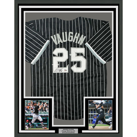 Framed Autographed/Signed Andrew Vaughn 33x42 Black City Edition Jersey BAS COA