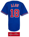 Moises Alou (EXPOS) Signed Blue Throwback Custom Baseball Jersey -(SCHWARTZ COA)