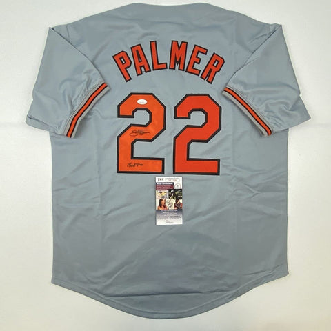 Autographed/Signed Jim Palmer HOF 1990 Baltimore Grey Jersey JSA COA