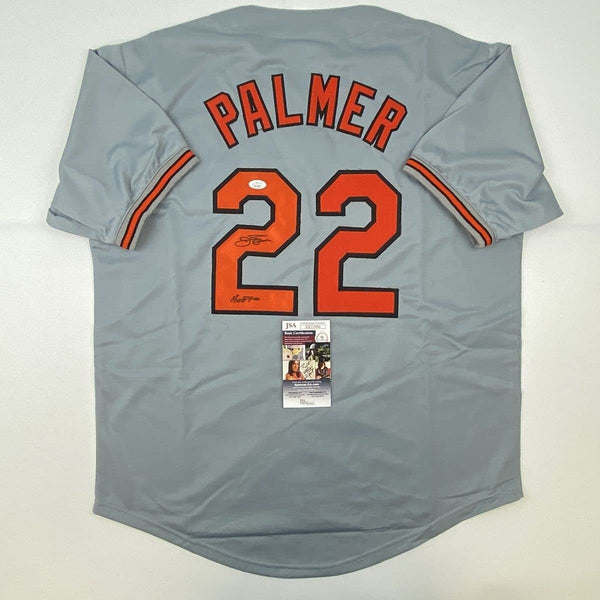 Autographed/Signed Jim Palmer HOF 1990 Baltimore Grey Jersey JSA COA