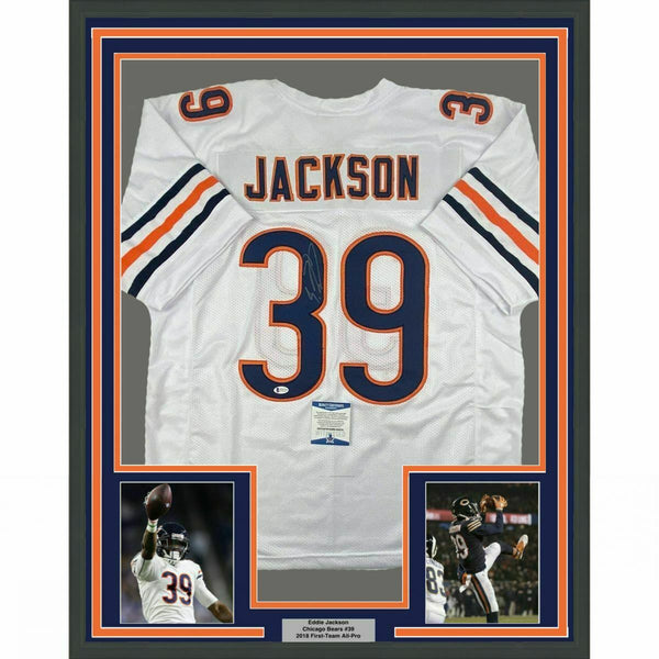 FRAMED Autographed/Signed EDDIE JACKSON 33x42 Chicago White Jersey Beckett COA