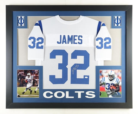 Edgerrin James Signed Indianapolis Colt 35x43 Framed Jersey (JSA) 4xPro Bowl RB