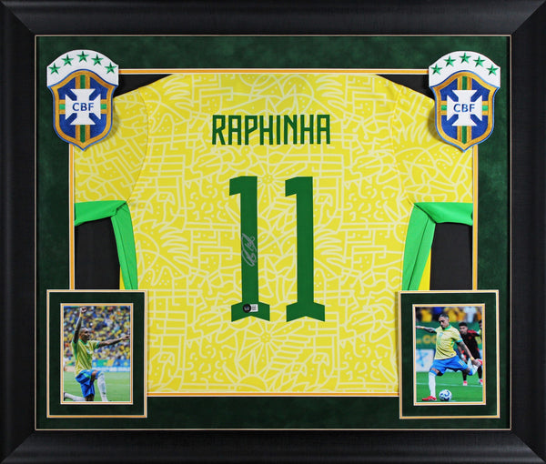 Brazil Raphinha Authentic Signed Yellow Framed Jersey Autographed BAS #BH062490