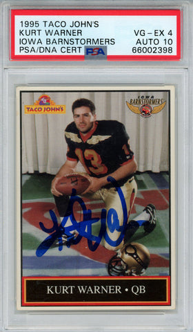 Kurt Warner Signed 1995 Taco John's #13 Trading Card PSA 4 Auto 10 Slab 35836