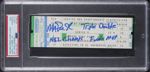 Magic Johnson Signed 1982 Finals Game 6 Full Ticket Stub Auto 10! PSA Slabbed 4