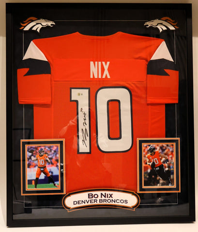 Bo Nix Signed Orange Nike Jersey in Deluxe Frame 39.5"x33.5" Beckett COA