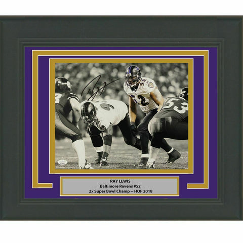 FRAMED Autographed/Signed RAY LEWIS Baltimore Ravens 11x14 Photo JSA COA