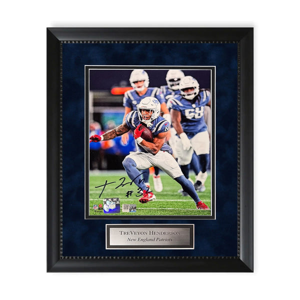 TreVeyon Henderson Patriots Signed Autographed 8x10 Photo Framed to 11x14 NEP