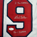 Framed Autographed/Signed Bob Feller 35x39 Cleveland White Jersey JSA COA