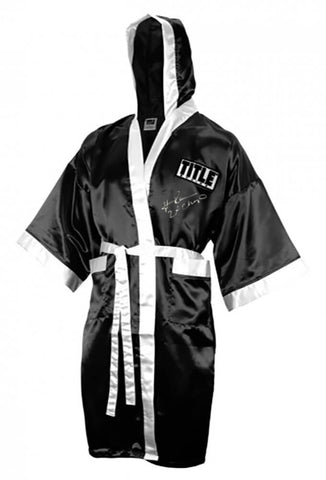 Hasim Rahman Signed Title Black & White Boxing Robe w/2x Champ - (SCHWARTZ COA)