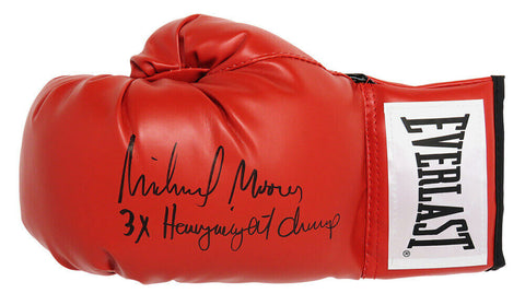 MICHAEL MOORER Signed Everlast Red Boxing Glove w/3x Heavyweight Champ -SCHWARTZ