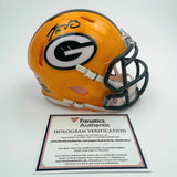 Autographed/Signed Aaron Rodgers Packers Football Speed Mini Helmet Fanatics COA