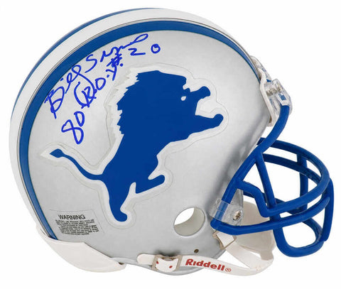 Billy SIms Signed Lions T/B Riddell (VSR4) Mini Helmet w/80 ROY - (SCHWARTZ COA)