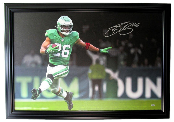 Saquon Barkley Eagles Autographed 24x36 Canvas Photo Framed PSA/DNA 203372