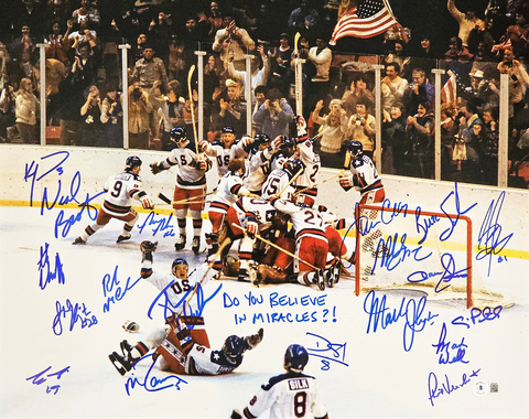 1980 Team USA Hockey Miracle On Ice Auto 16x20 Photo Believe? 19 Sigs Eruzione