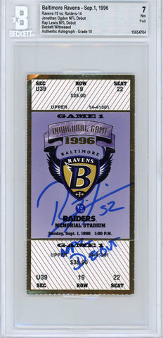 Ray Lewis Autographed Ticket 9/1/1996 Baltimore Ravens Slabbed BAS 39913