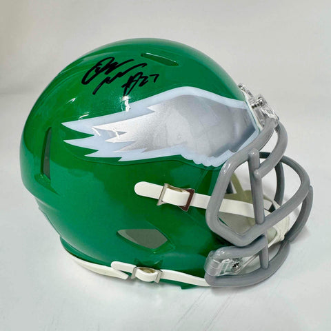 Autographed/Signed Quinyon Mitchell Eagles Kelly Green Mini Helmet JSA COA