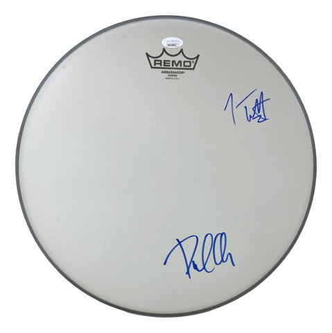 Joe Elliott Phil Collen Def Leppard Signed 15" Flt Gray Remo Drum Head JSA Holo