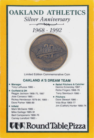 Oakland Athletics Silver Anniversary 1968-1992 Round Table Pizza Limited Coin