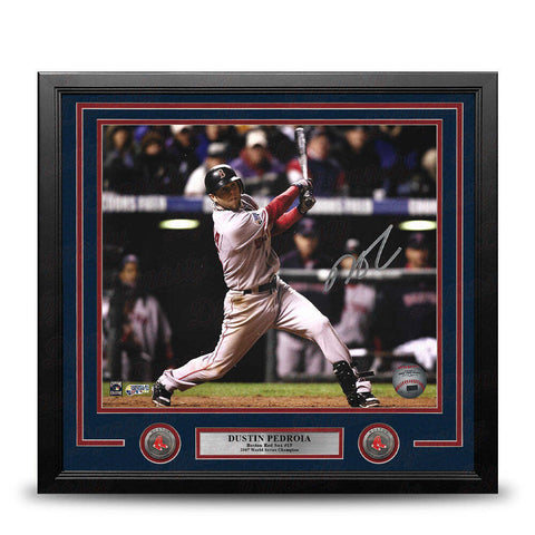 Dustin Pedroia 07 WS Swing Boston Red Sox Autographed 16x20 Framed Photo JSA PSA