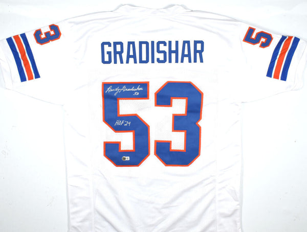 Randy Gradishar Autographed White Pro Style Jersey w/HOF - Beckett W Hologram