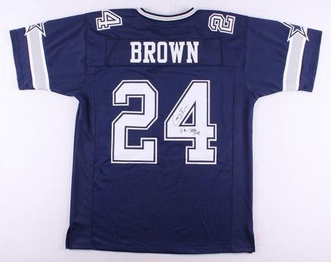 Larry Brown Signed Dallas Cowboys Blue Jersey (JSA COA) Super Bowl XXX M.V.P.