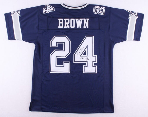 Larry Brown Signed Dallas Cowboys Blue Jersey (JSA COA) Super Bowl XXX M.V.P.