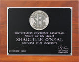 Shaquille O'Neal December 1990 SEC Player of the Month Plaque Un-signed