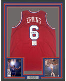 Framed Signed Julius Erving Dr. J 35x39 Philadelphia Red Jersey BAS COA