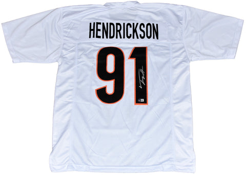 TREY HENDRICKSON AUTOGRAPHED CINCINNATI BENGALS #91 WHITE JERSEY BECKETT
