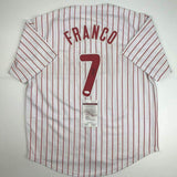 Autographed/Signed Maikel Franco Philadelphia Pinstripe Baseball Jersey JSA COA