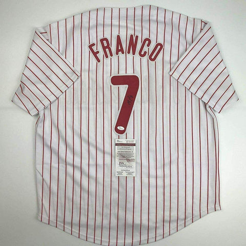 Autographed/Signed Maikel Franco Philadelphia Pinstripe Baseball Jersey JSA COA