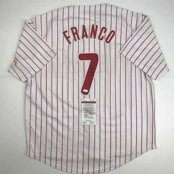 Autographed/Signed Maikel Franco Philadelphia Pinstripe Baseball Jersey JSA COA
