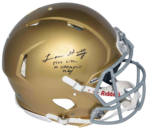 LOU HOLTZ SIGNED NOTRE DAME IRISH AUTHENTIC HELMET W/ PLAY LIKE A CHAMPION TODAY