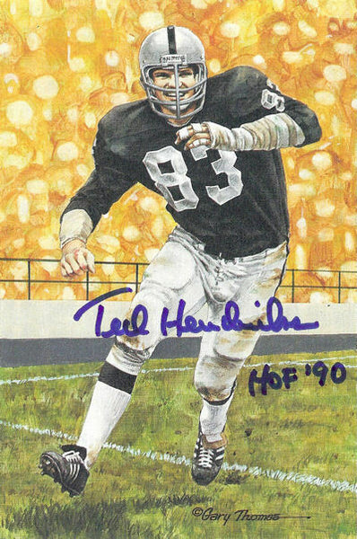 Ted Hendricks Autographed Oakland Raiders Goal Line Art Card Blue HOF 11615