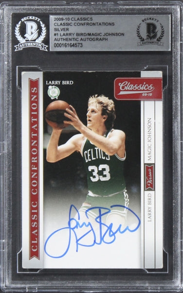 Larry Bird & Magic Johnson Signed 2009 Classics Silver #1 #012/250 Card BAS Slab