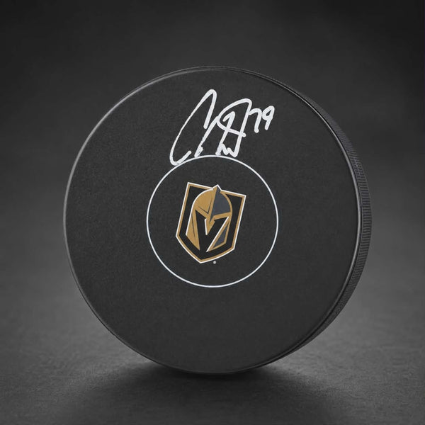 Carter Hart Vegas Golden Knights Autographed Signed Hockey Logo Puck JSA