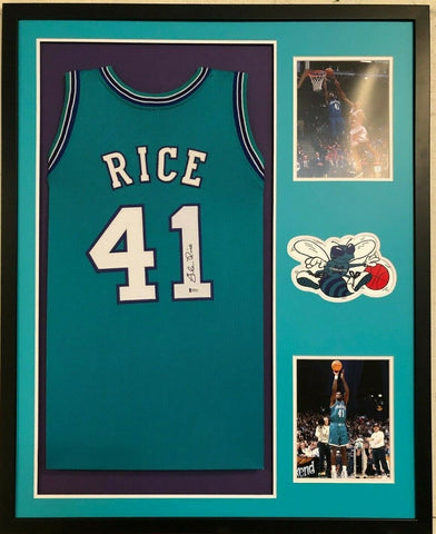 FRAMED CHARLOTTE HORNETS GLEN RICE SIGNED JERSEY BECKETT COA